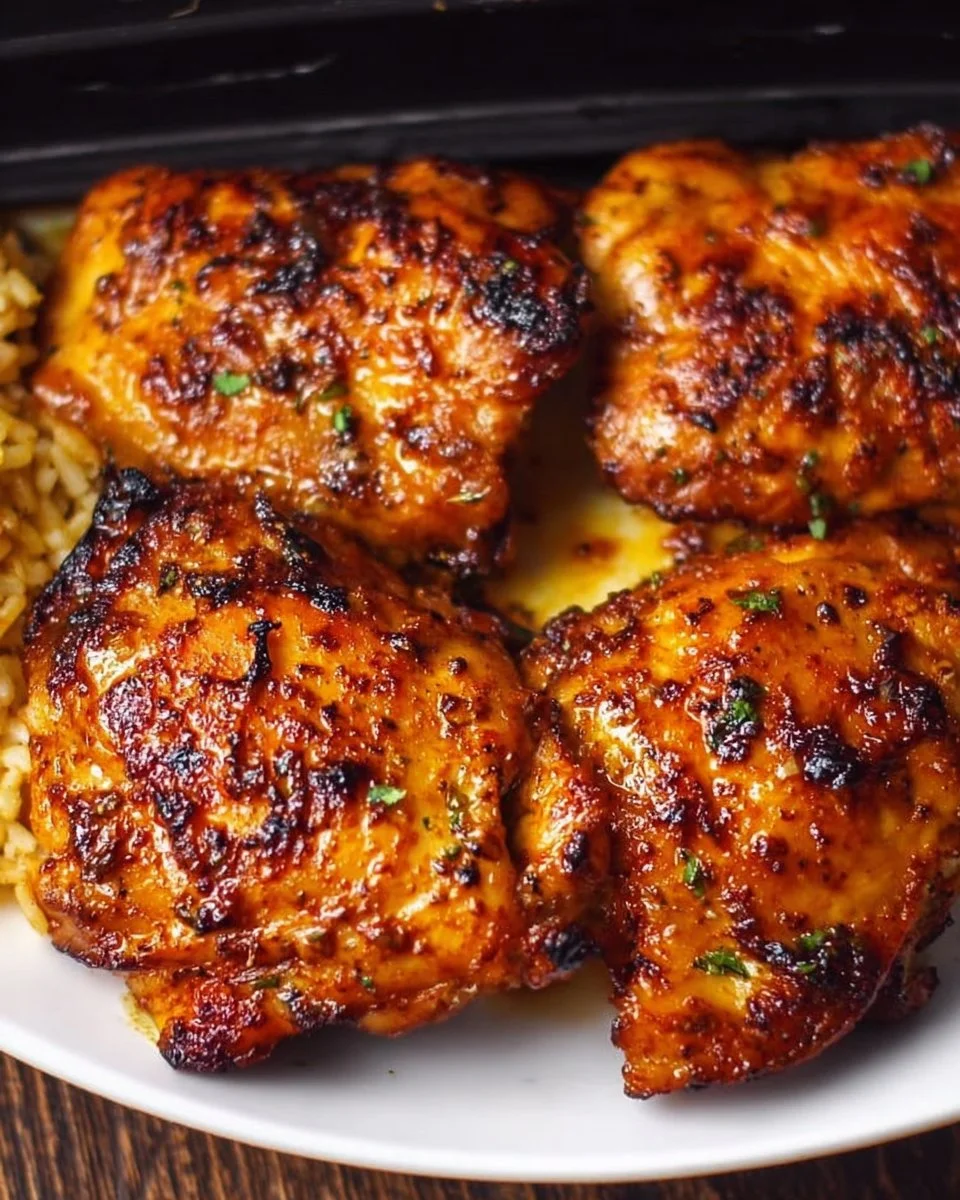 Air Fryer Chicken Thighs cooked to perfection, served on a plate