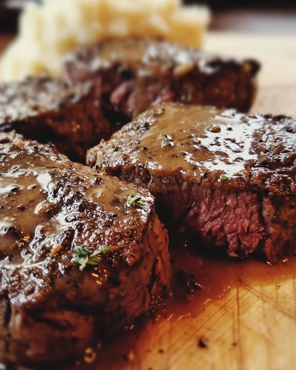 Amish Poor Man's Steak served with vegetables and side dishes