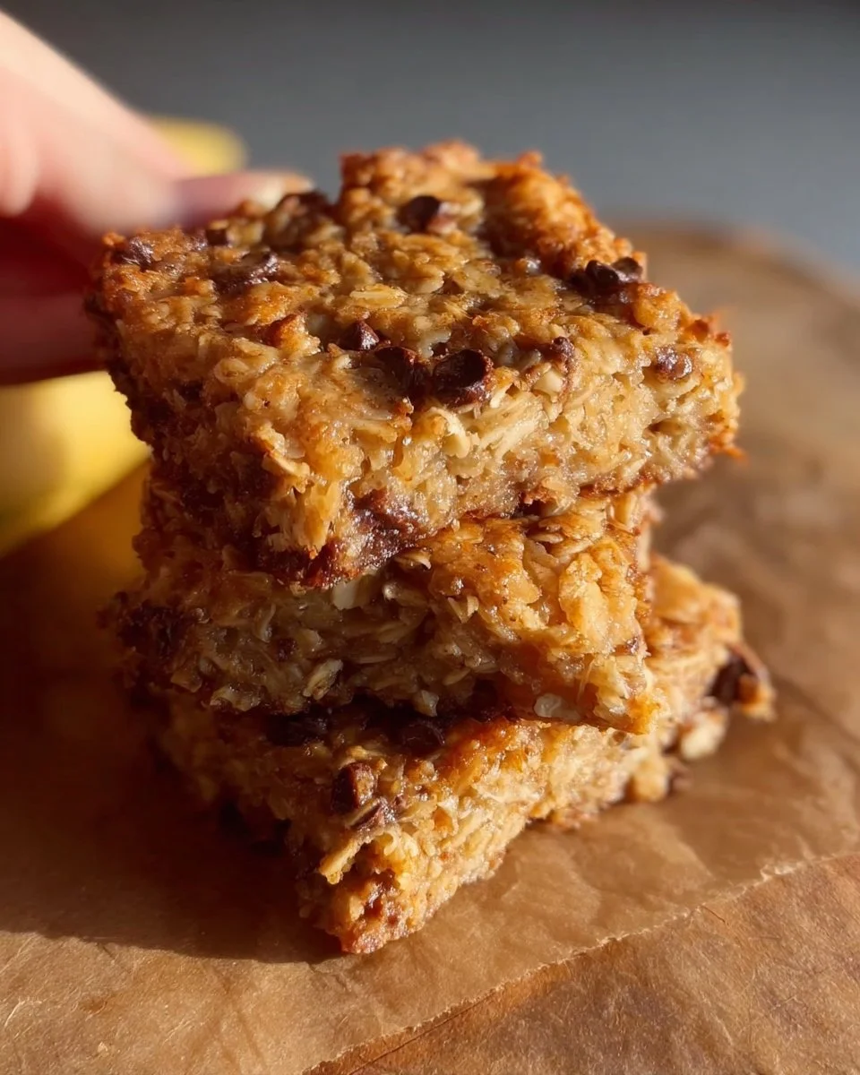 Homemade Banana Oatmeal Bars with bananas and oats in a baking tray