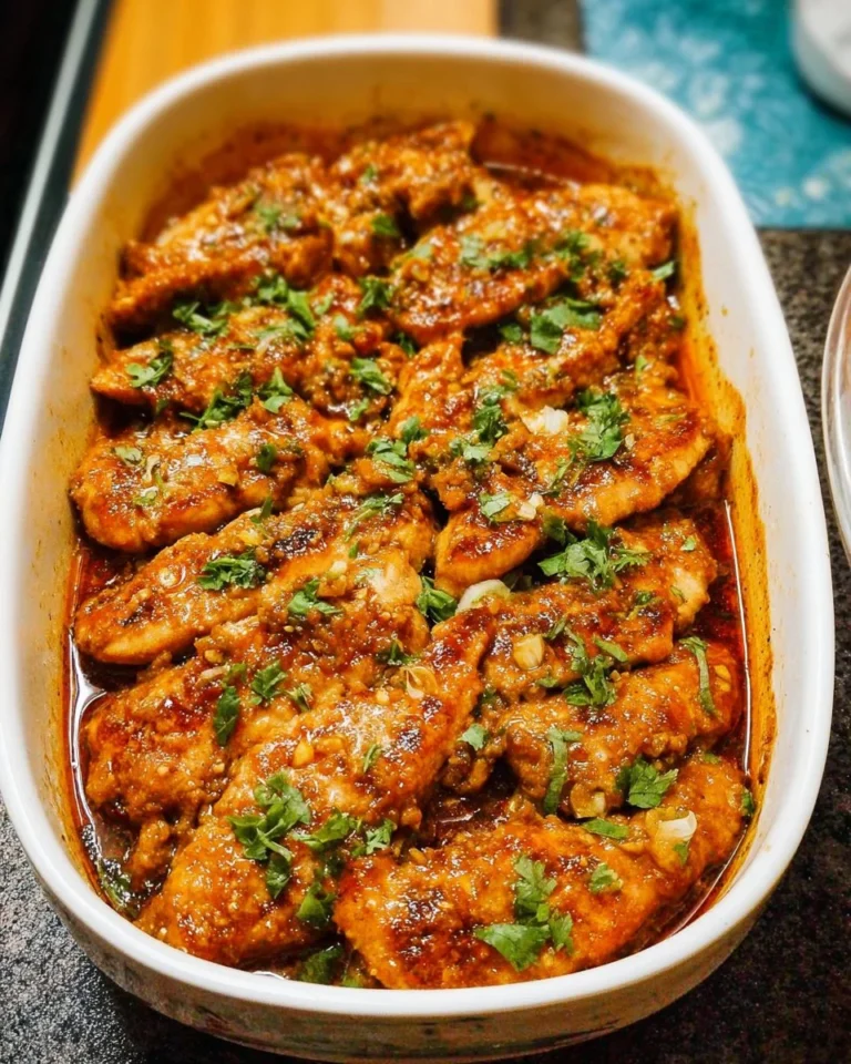 Delicious Bang Bang Chicken Bake on a serving plate, garnished with green onions.