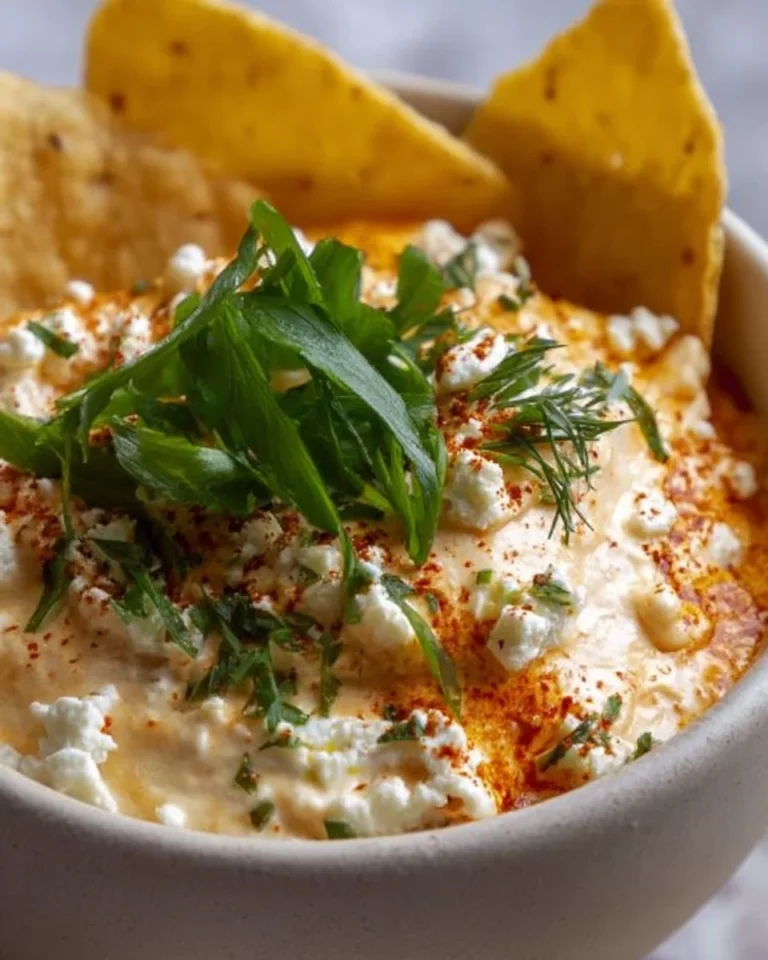 Buffalo cottage cheese dip served in a bowl with garnishes