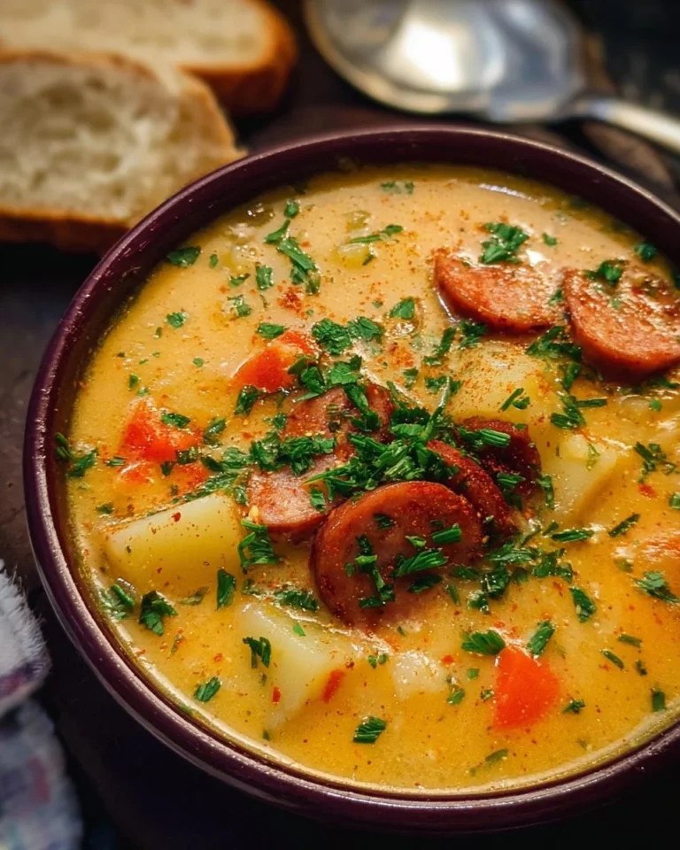 A bowl of delicious Cajun Potato Soup garnished with herbs and spices.