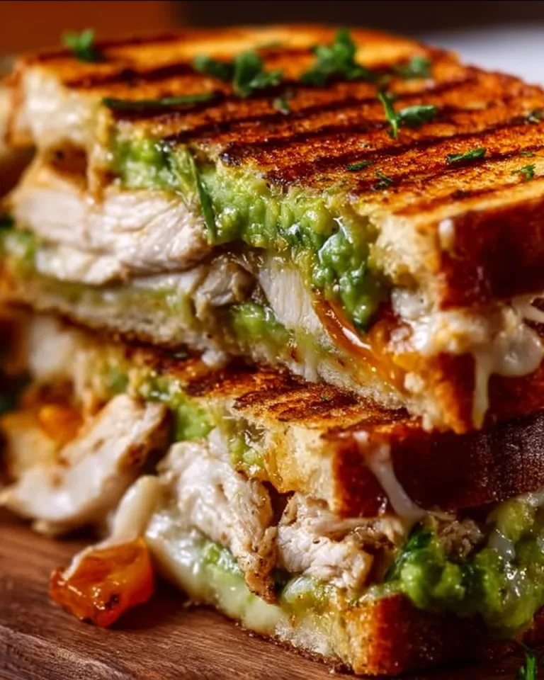 Delicious Chicken Avocado Melt Sandwich with chicken, avocado, and cheese