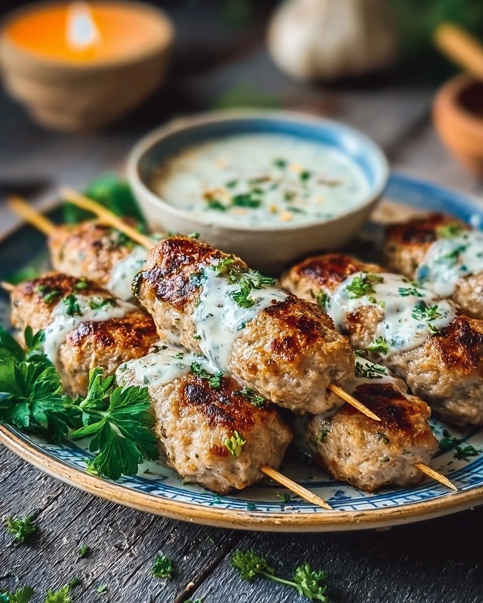 Chicken Kofta with Creamy Garlic Yogurt Sauce