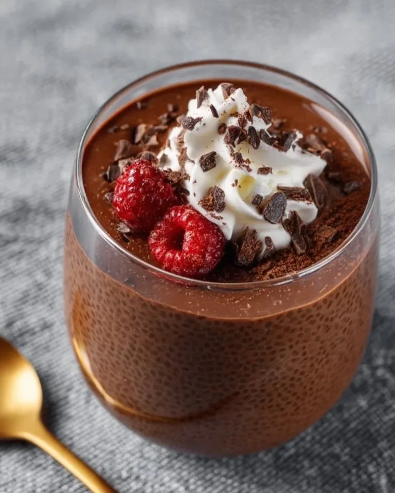 Chocolate Chia Pudding topped with berries and nuts for a healthy dessert