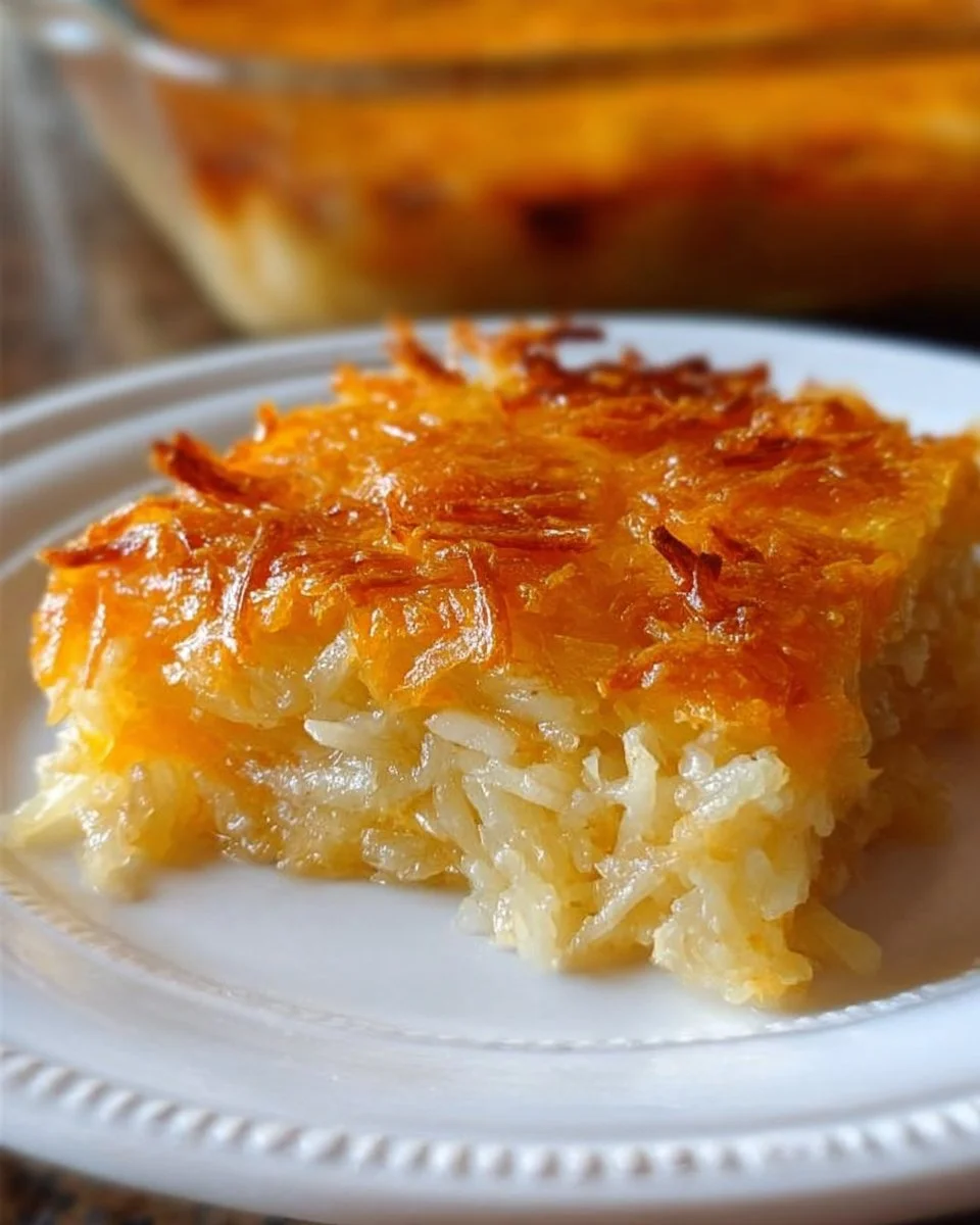 Delicious Copycat Cracker Barrel Hashbrown Casserole in a baking dish