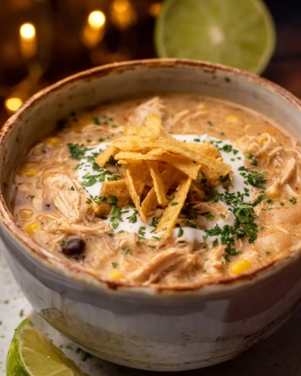 Crockpot White Chicken Chili with Cream Cheese