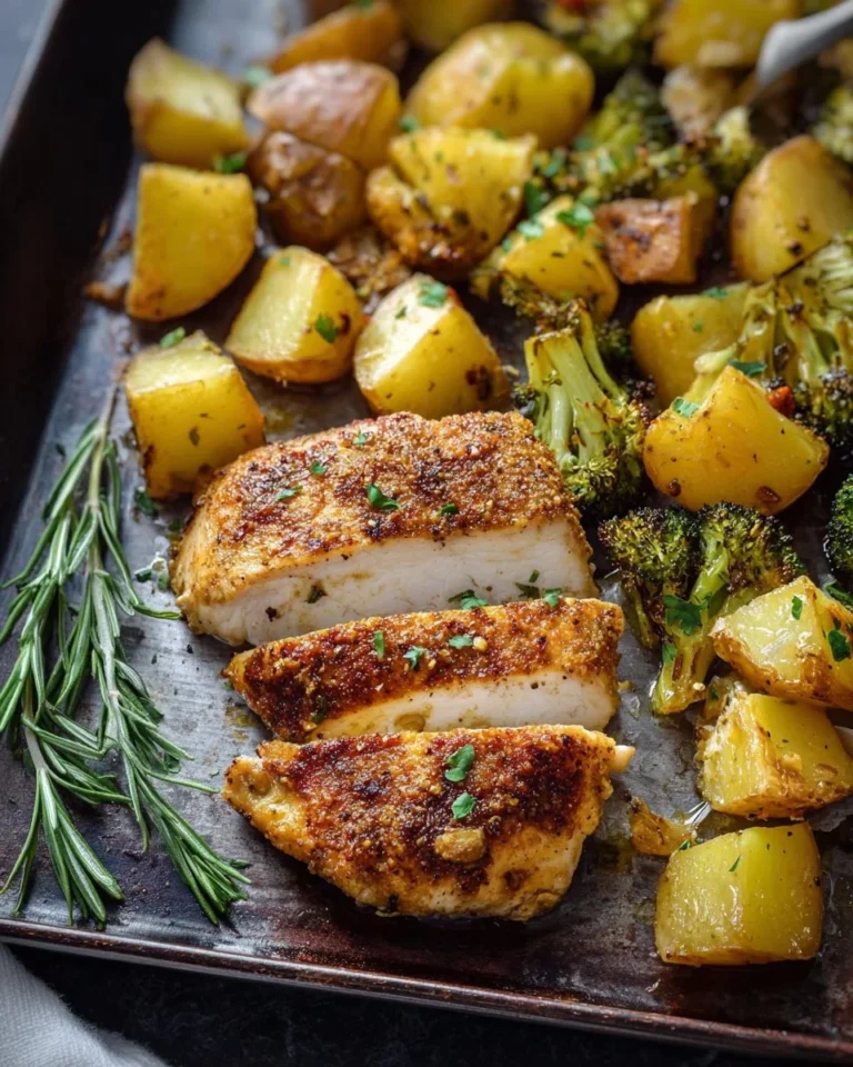 Crispy baked chicken breast with seasoned potatoes on a plate