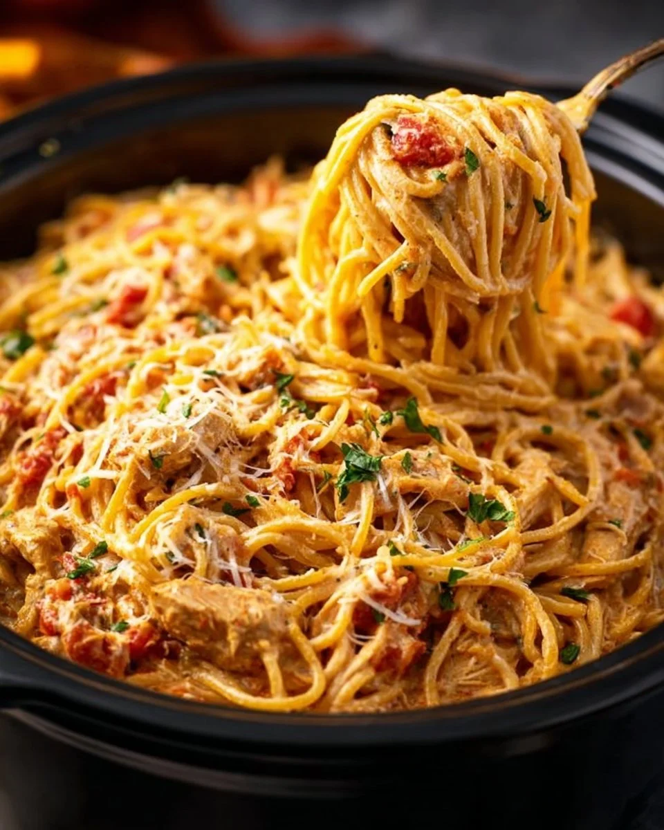 Ultimate CrockPot Chicken Spaghetti - theamazingfood