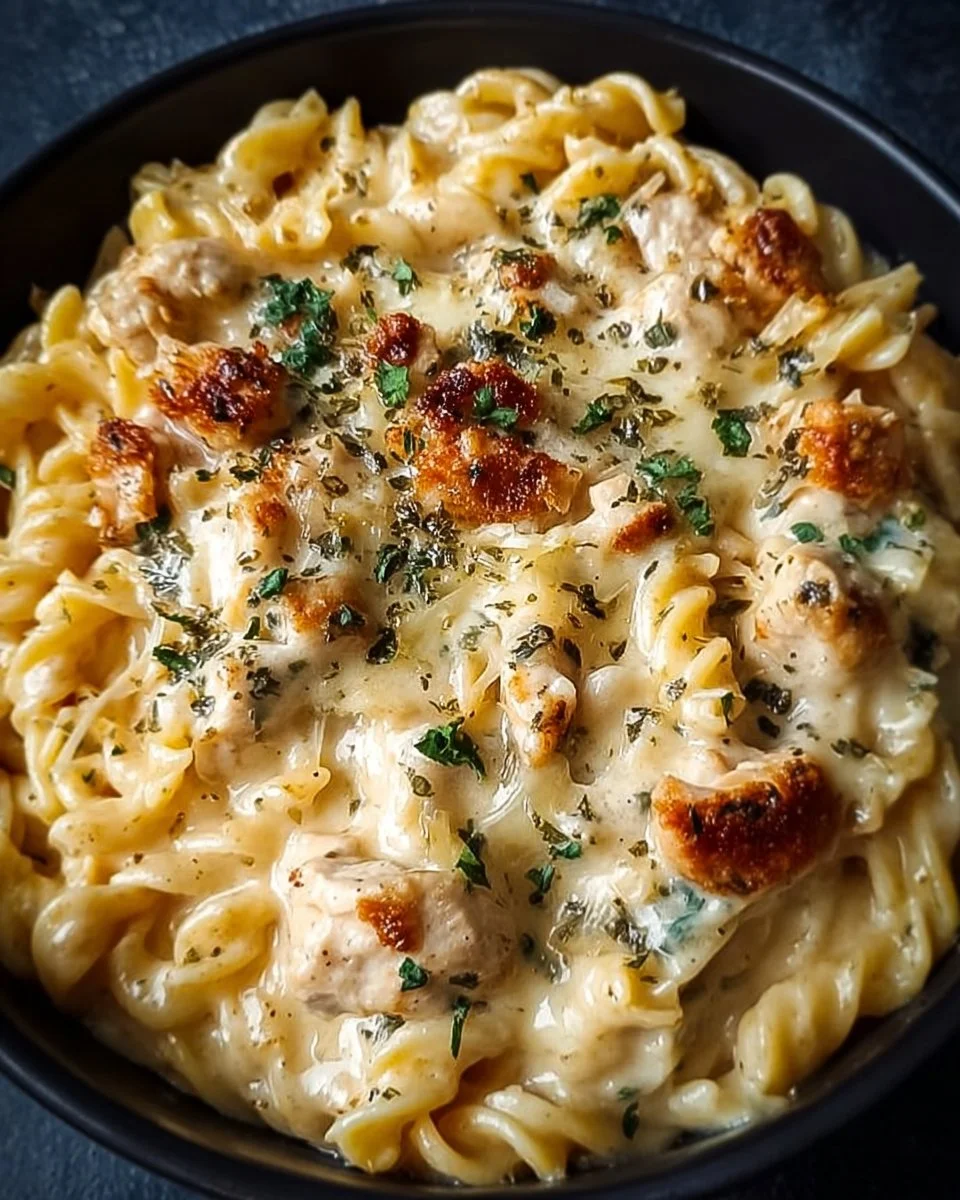 Crockpot Garlic Parmesan Chicken served with herbs and a side dish