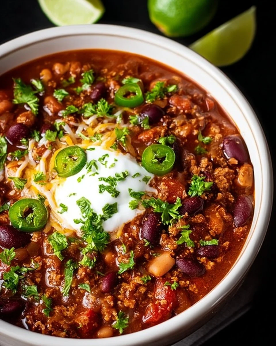 Bowl of delicious Crockpot Vegetarian Chili with beans and vegetables