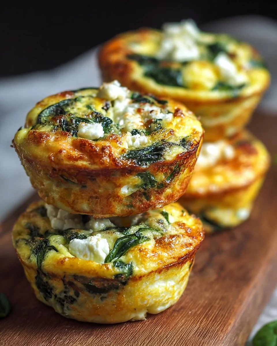 Egg muffins with spinach and feta on a plate, ready to serve for breakfast