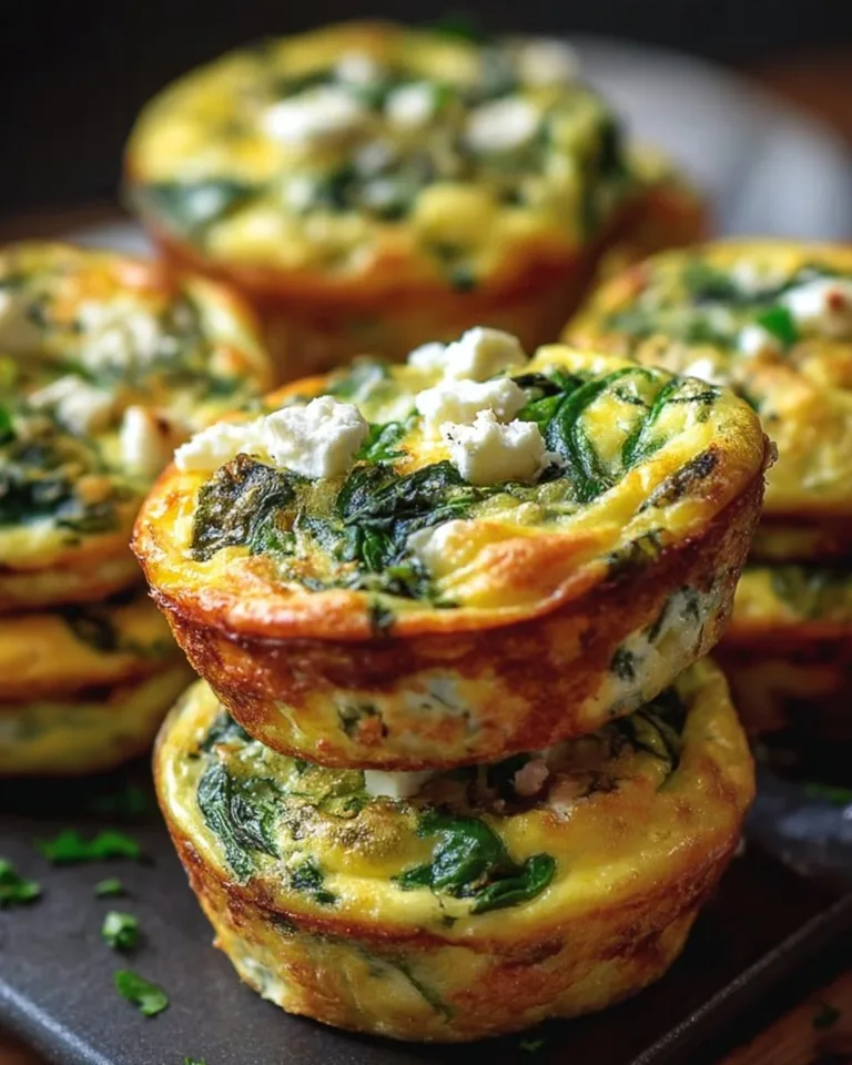 Delicious egg muffins with spinach and feta served on a plate