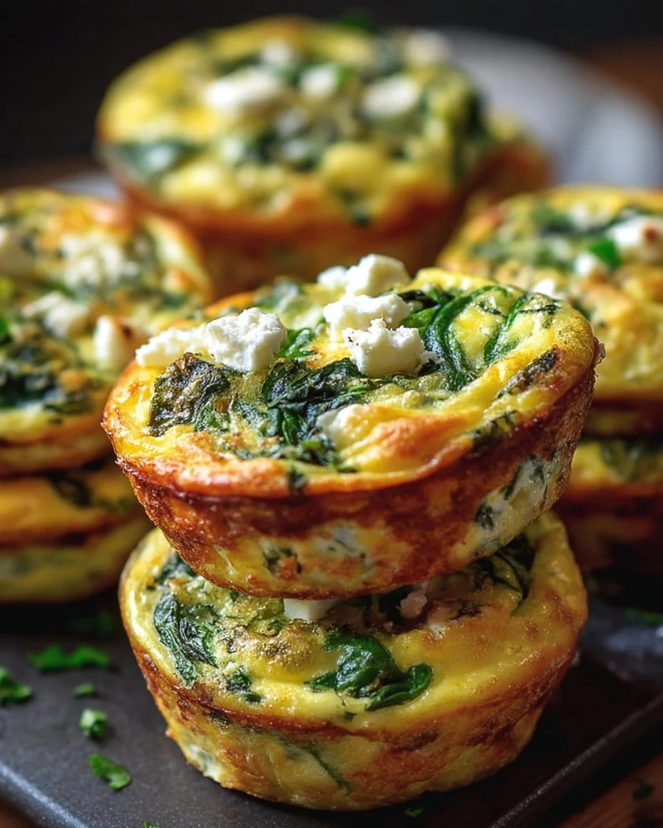 Delicious egg muffins with spinach and feta served on a plate
