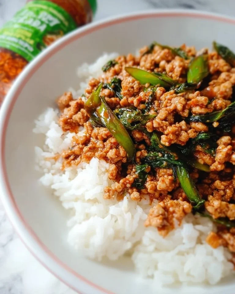 Plate of spicy Firecracker Ground Chicken with vegetables