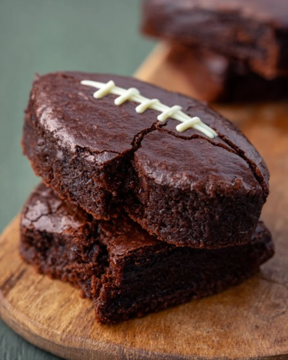 Fudgy football brownies decorated for a game day celebration