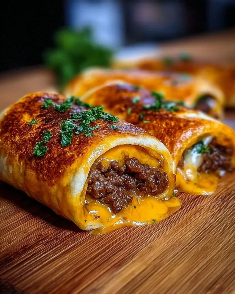 Garlic Butter Beef Cheeseburger Rollups ready to serve on a platter