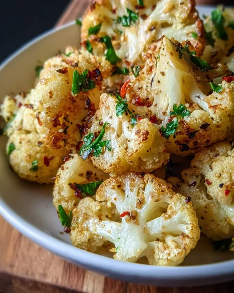 Delicious Garlic Butter Roasted Cauliflower garnished and ready to serve