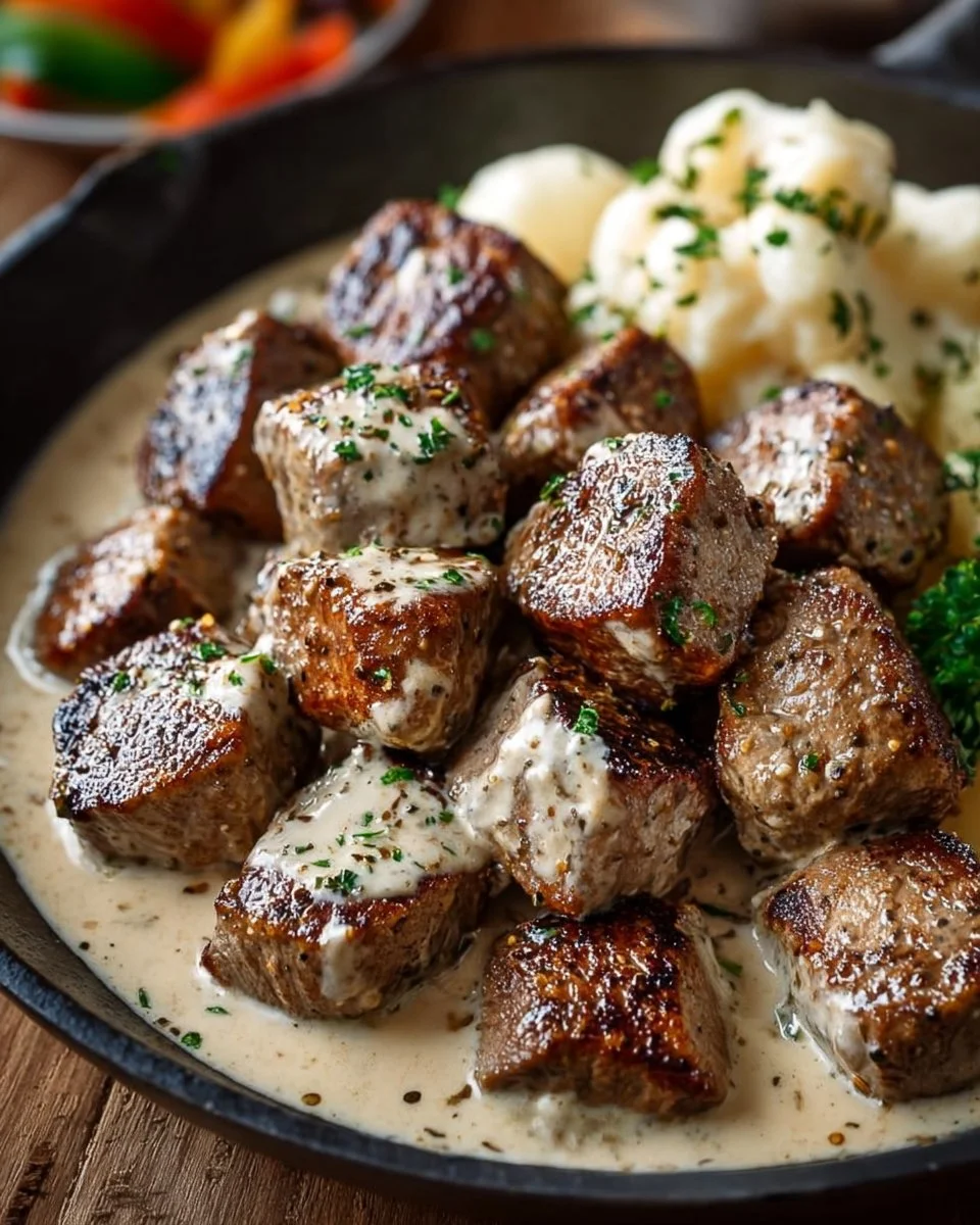 Garlic Butter Steak Bites with a Rich Parmesan Cream Sauce