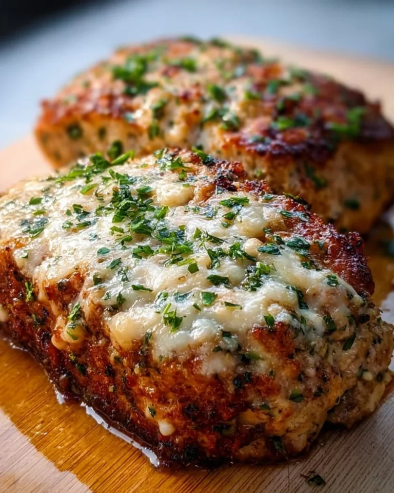 Delicious Garlic Parmesan Chicken Meatloaf served with herbs