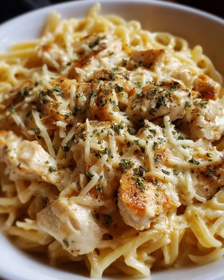 Delicious Garlic Parmesan Chicken Pasta dish garnished with herbs