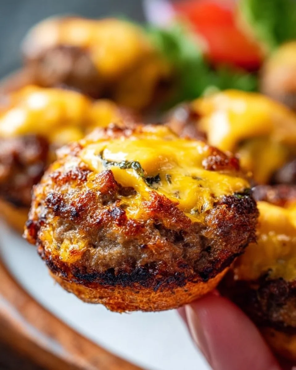 Healthy low carb cheeseburger bites served on a plate