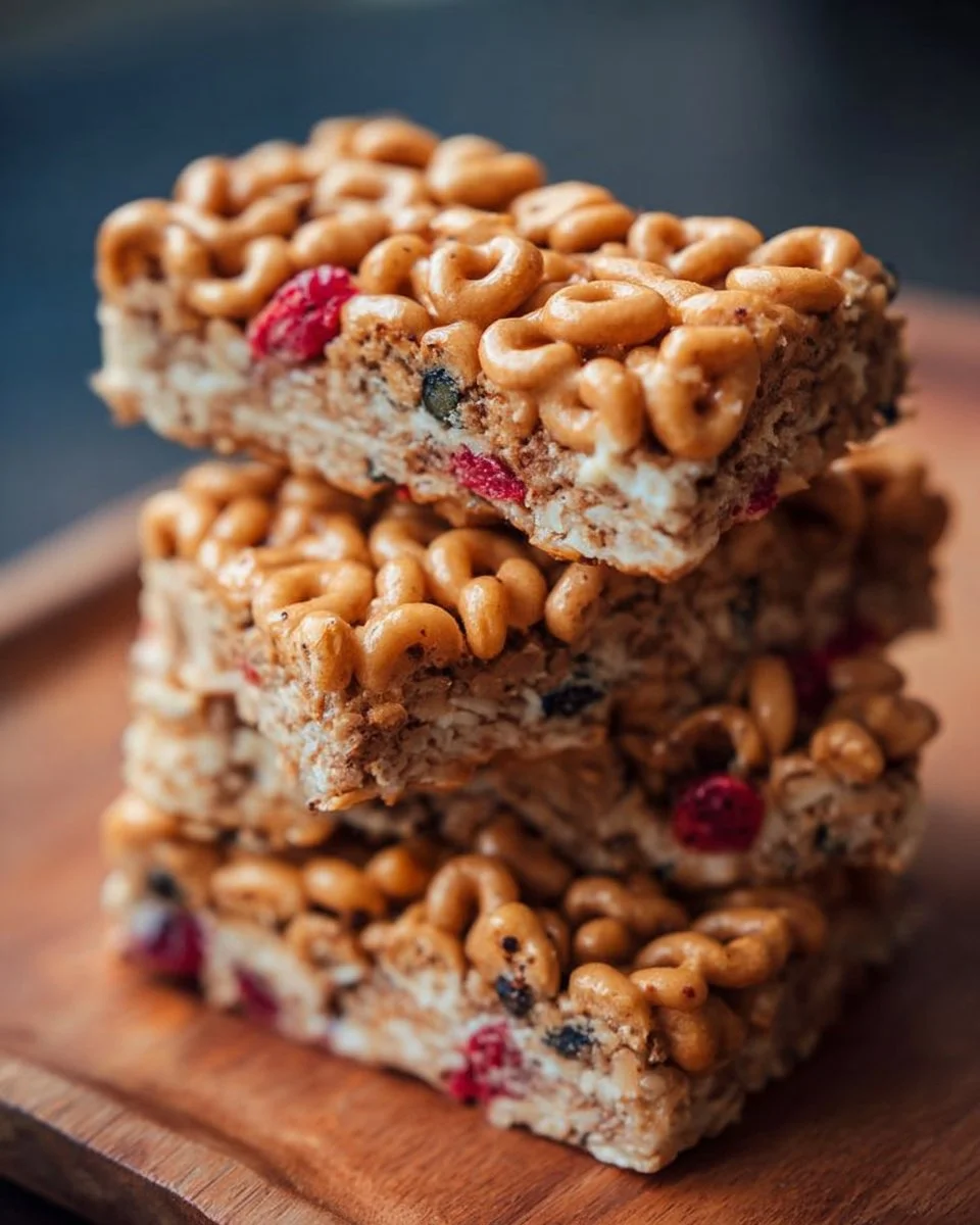 Healthy 3-ingredient cereal bars on a wooden table.
