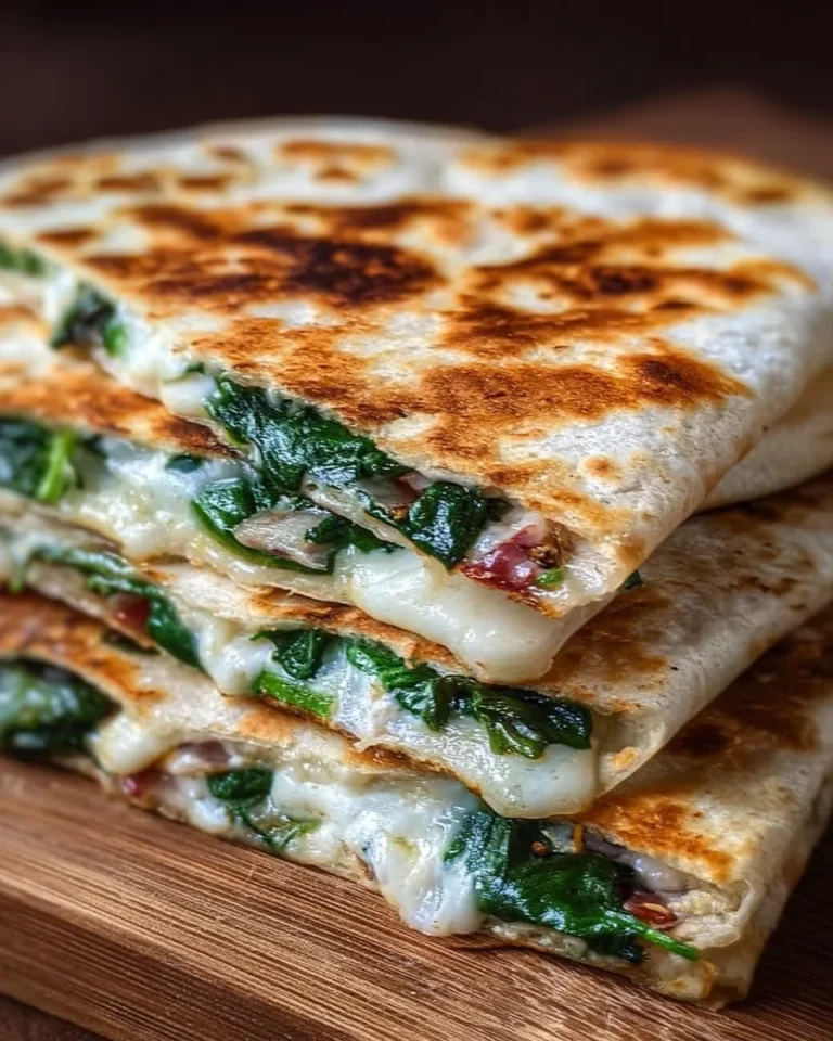 Healthy Mediterranean Quesadilla filled with fresh veggies and cheese.