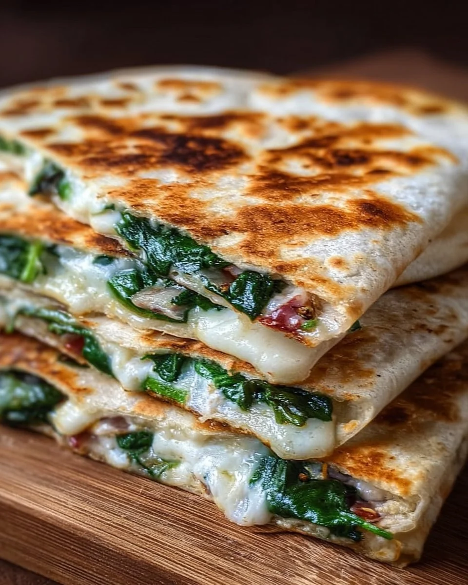 Healthy Mediterranean Quesadilla filled with fresh veggies and cheese.