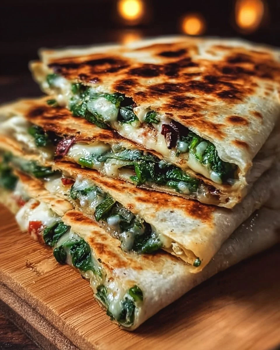 Mediterranean Quesadilla with Spinach, Feta, and Mozzarella