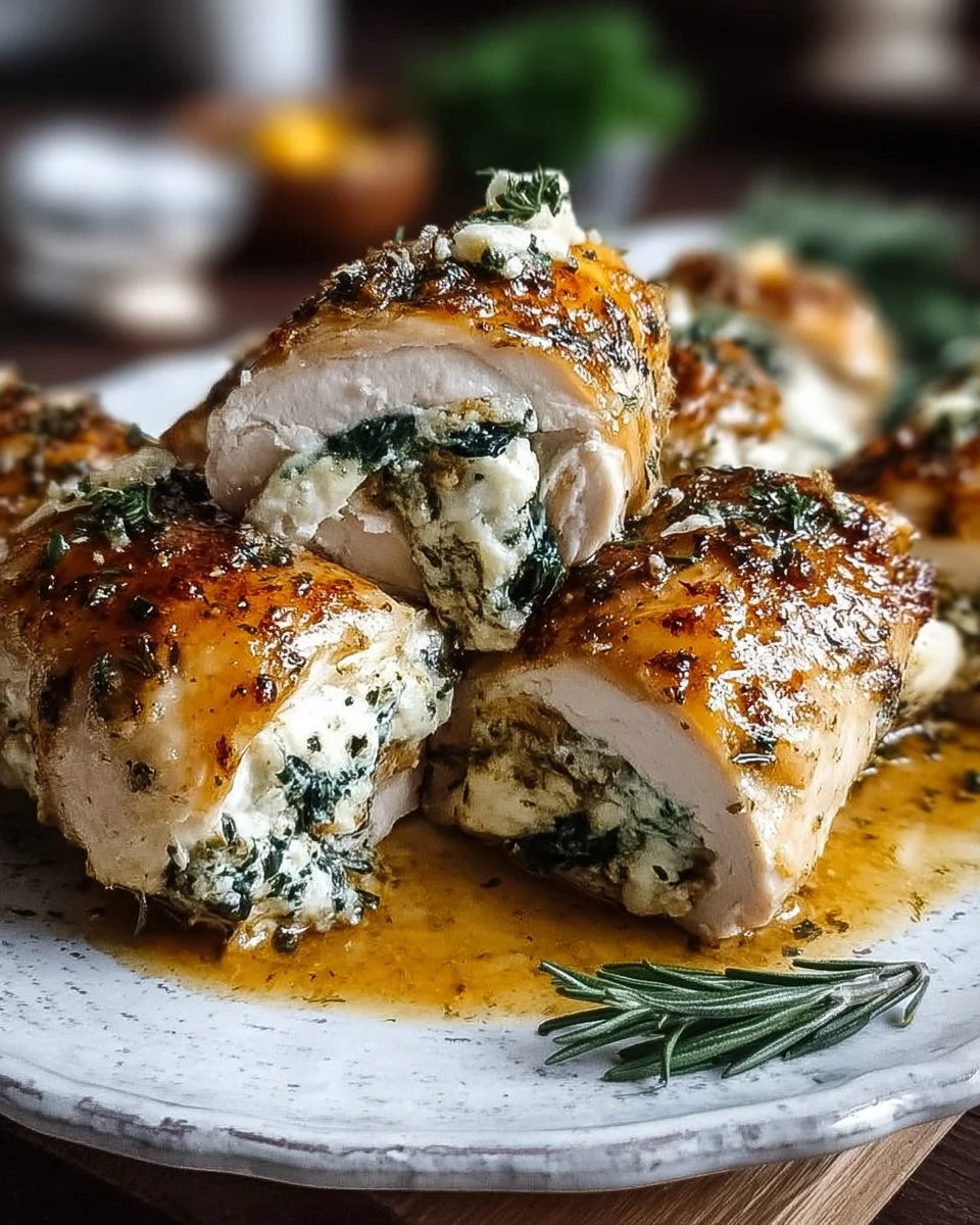 Herbed Ricotta Stuffed Chicken with garnishes on a plate