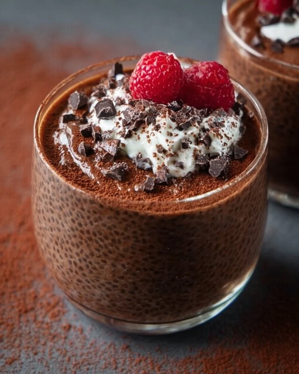 High protein chocolate chia seed pudding with chia seeds and cocoa powder