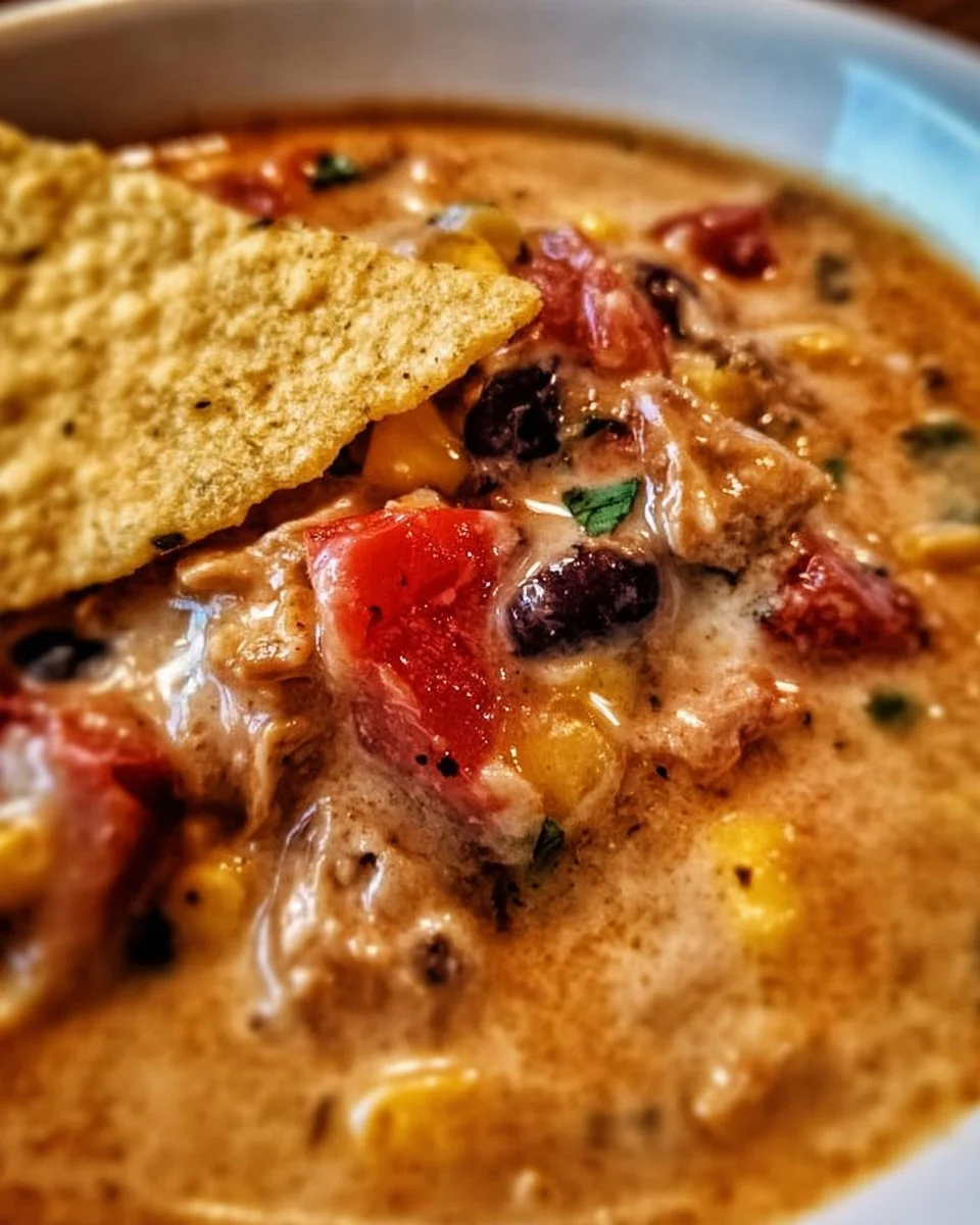 High protein creamy taco soup served in a bowl with toppings