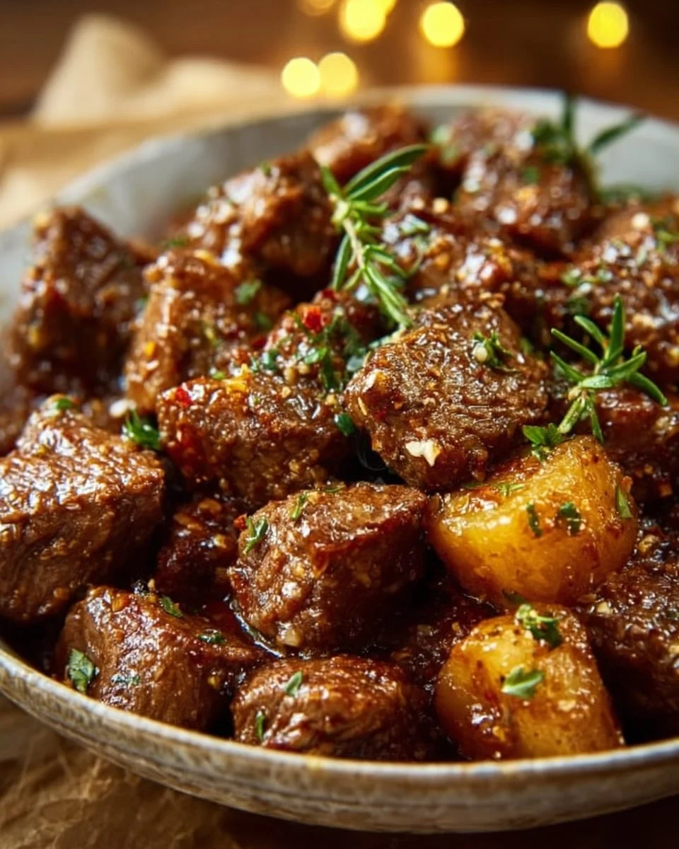 High Protein Slow Cooker Garlic Butter Beef Bites