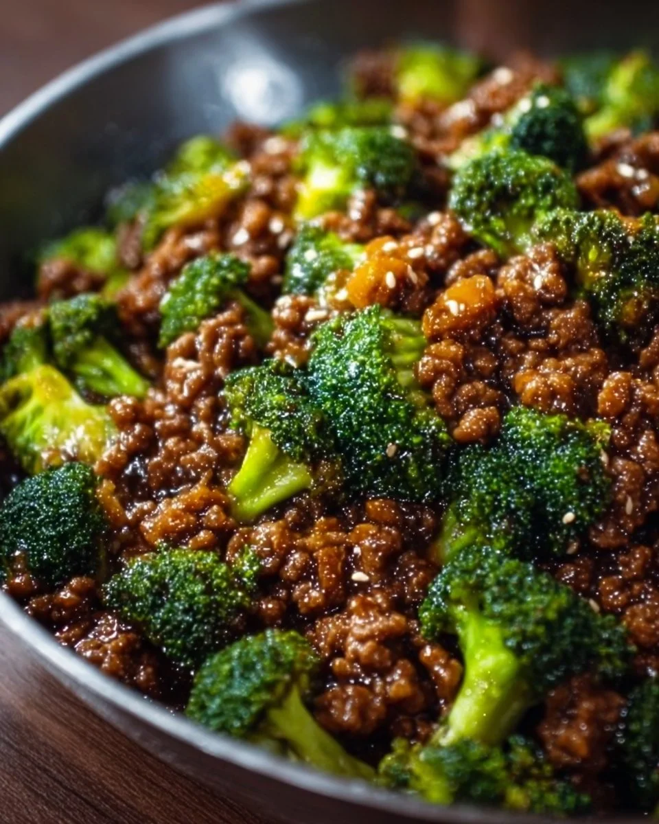 Honey garlic beef stir-fry with broccoli and rice served in a bowl