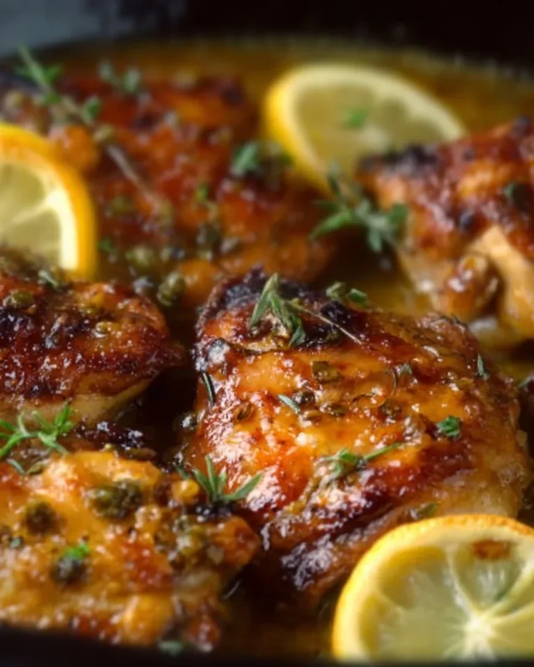 Honey Lemon Pepper Chicken Thighs garnished with herbs on a plate