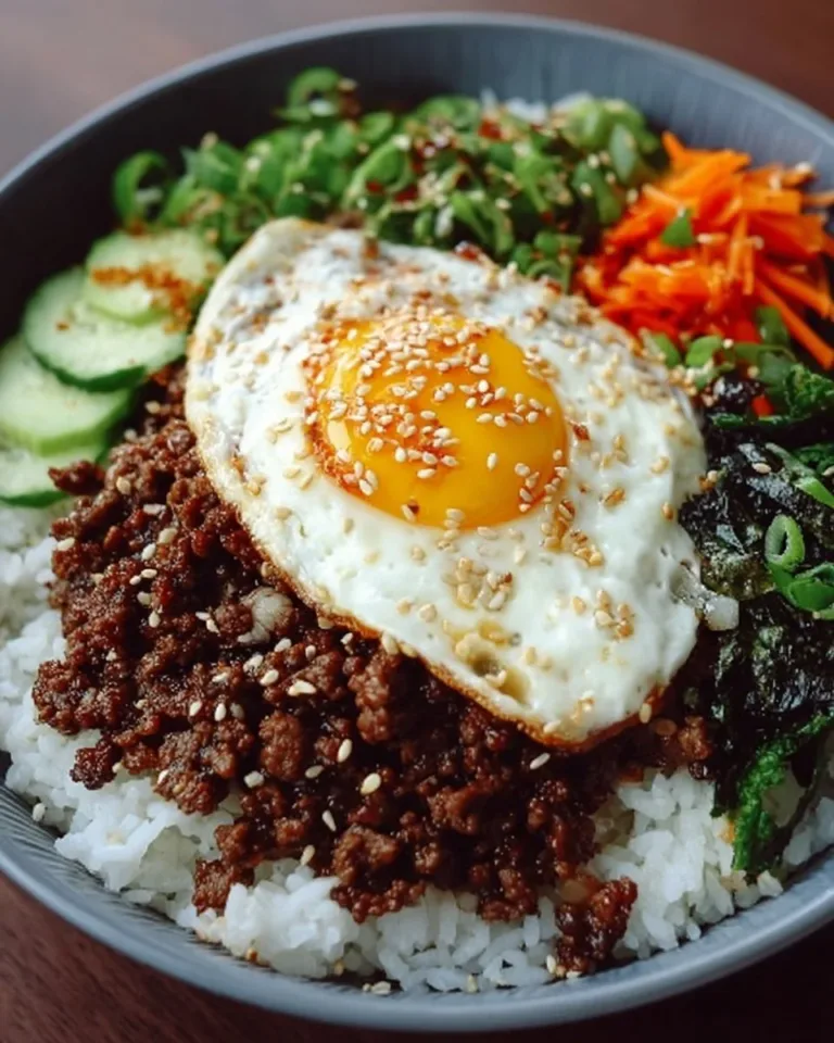 Korean-Style Ground Beef Bowl with vegetables and rice