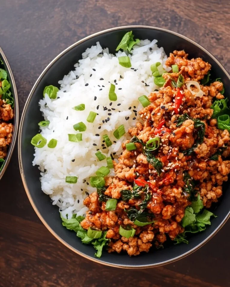 Low carb firecracker ground chicken served in a bowl with vegetables