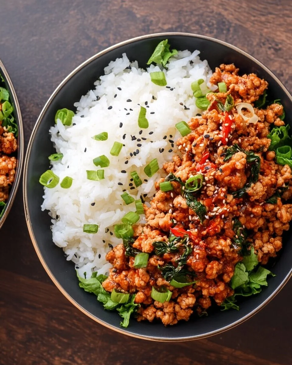Low carb firecracker ground chicken served in a bowl with vegetables