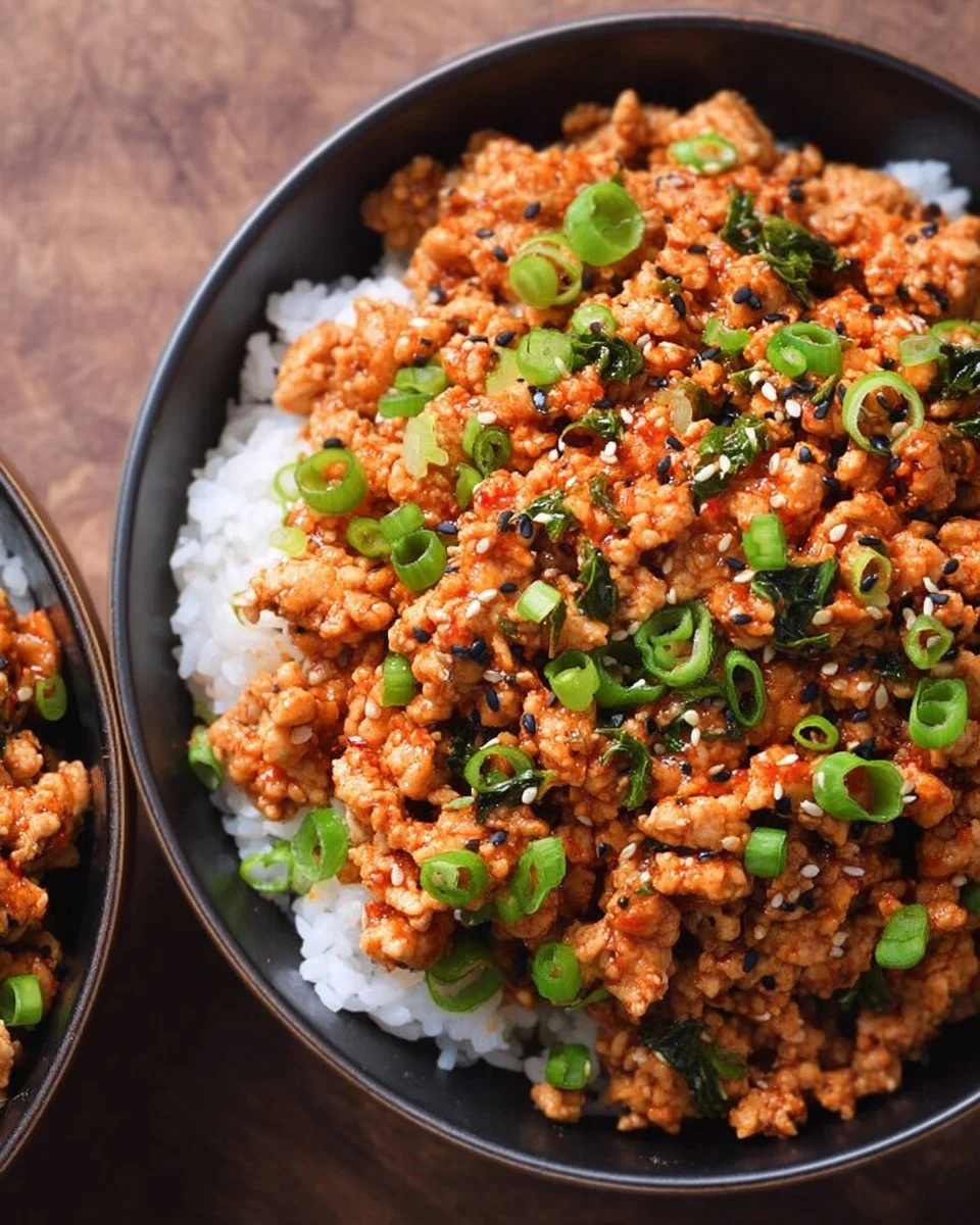Low carb firecracker ground chicken dish served on a plate.
