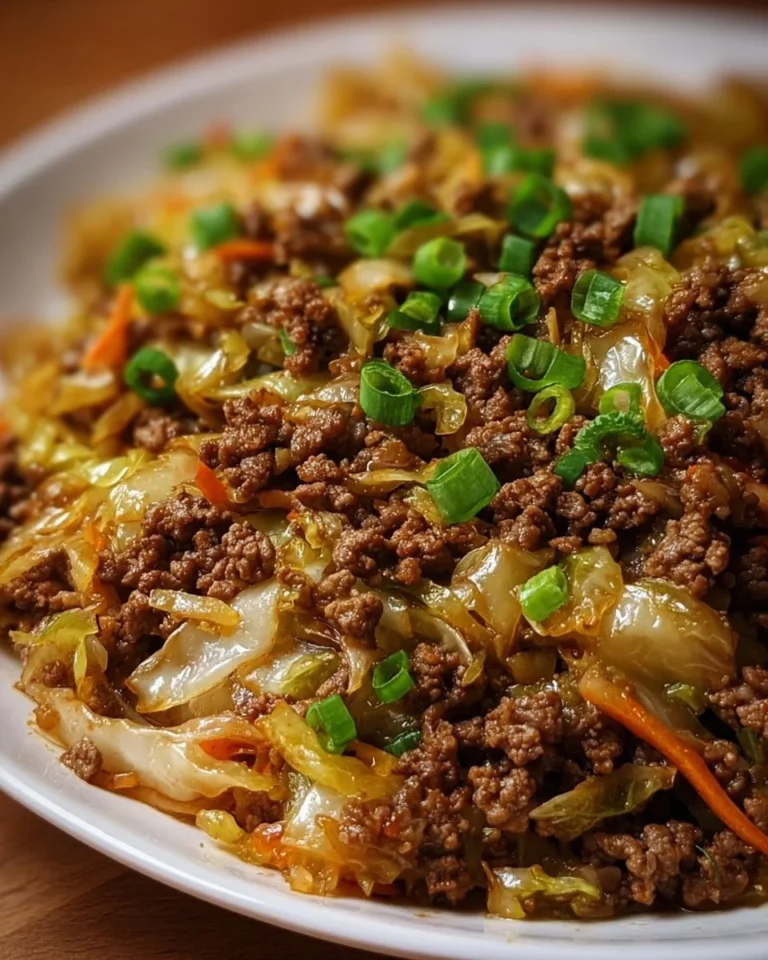 Delicious low-carb Mongolian ground beef served with cabbage