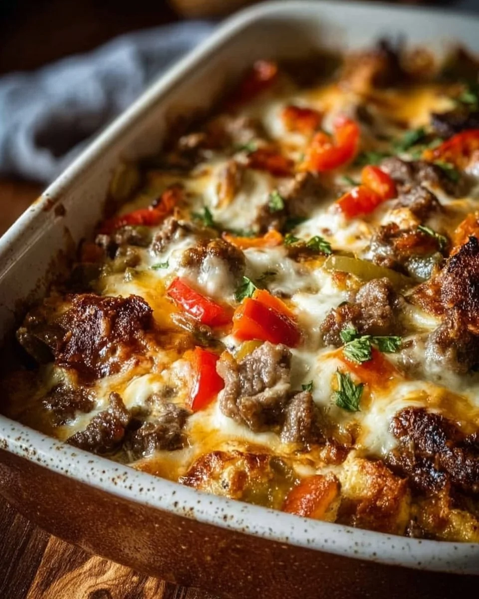 Low Carb Philly Cheesesteak Casserole