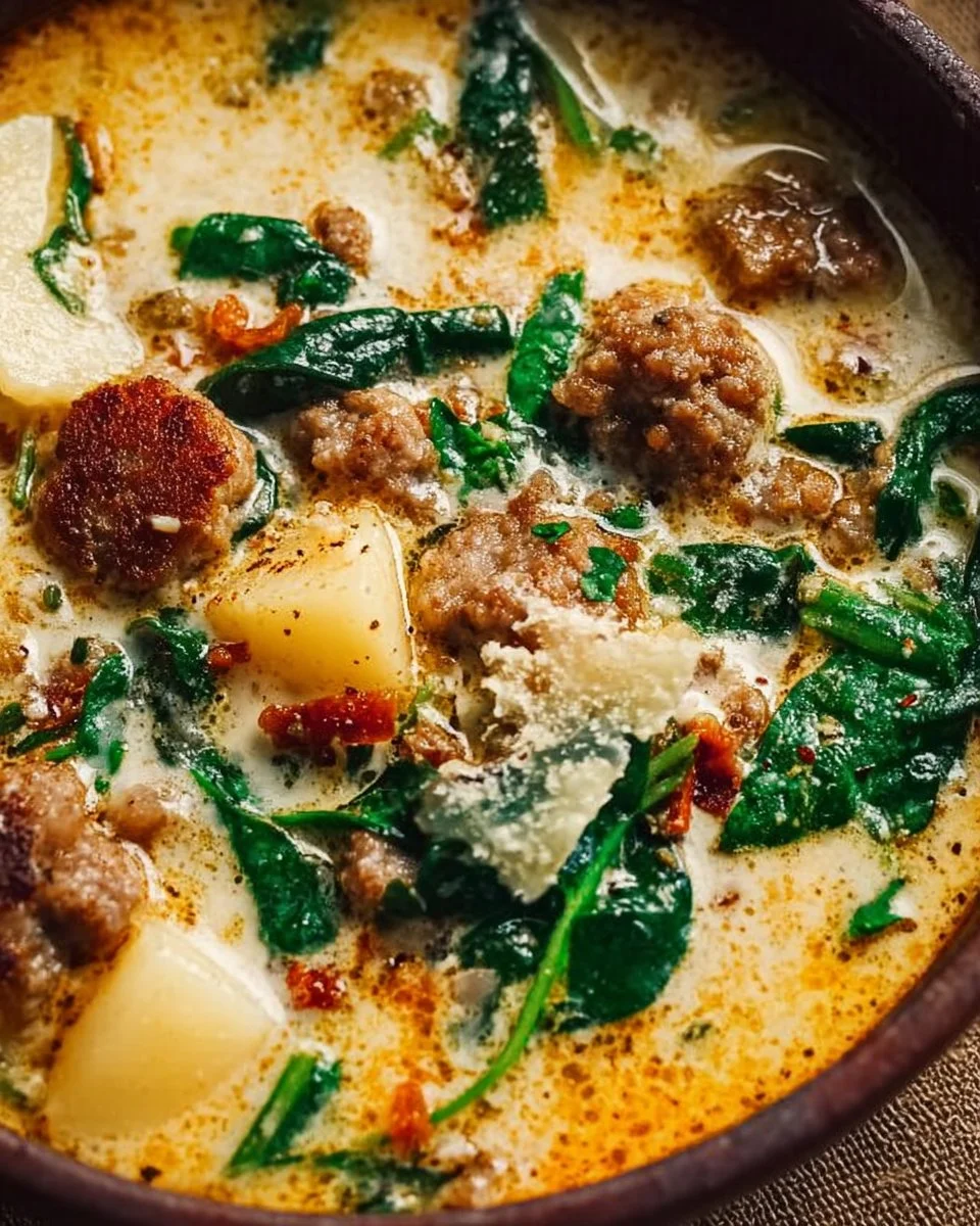 Low-Carb Zuppa Toscana Soup in a bowl with fresh ingredients
