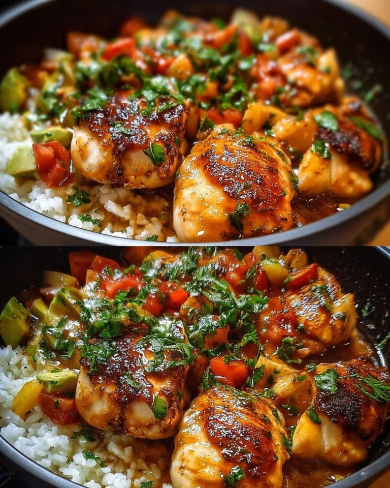 A colorful Mediterranean chicken skillet with fresh vegetables and herbs