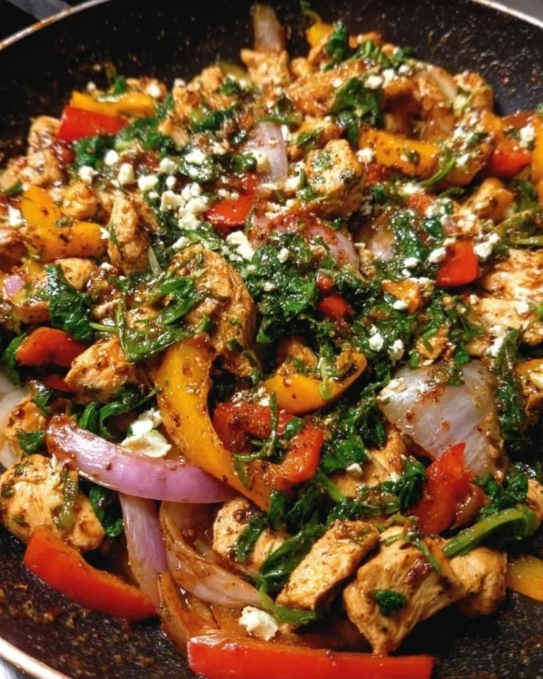 Colorful Mediterranean Chicken Stir Fry with vegetables in a skillet