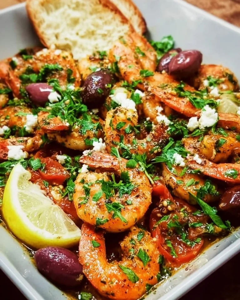 Mediterranean shrimp dish garnished with herbs and served on a plate