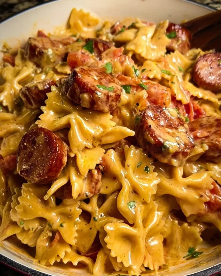 One Pot Creamy Cajun Sausage Pasta in a bowl