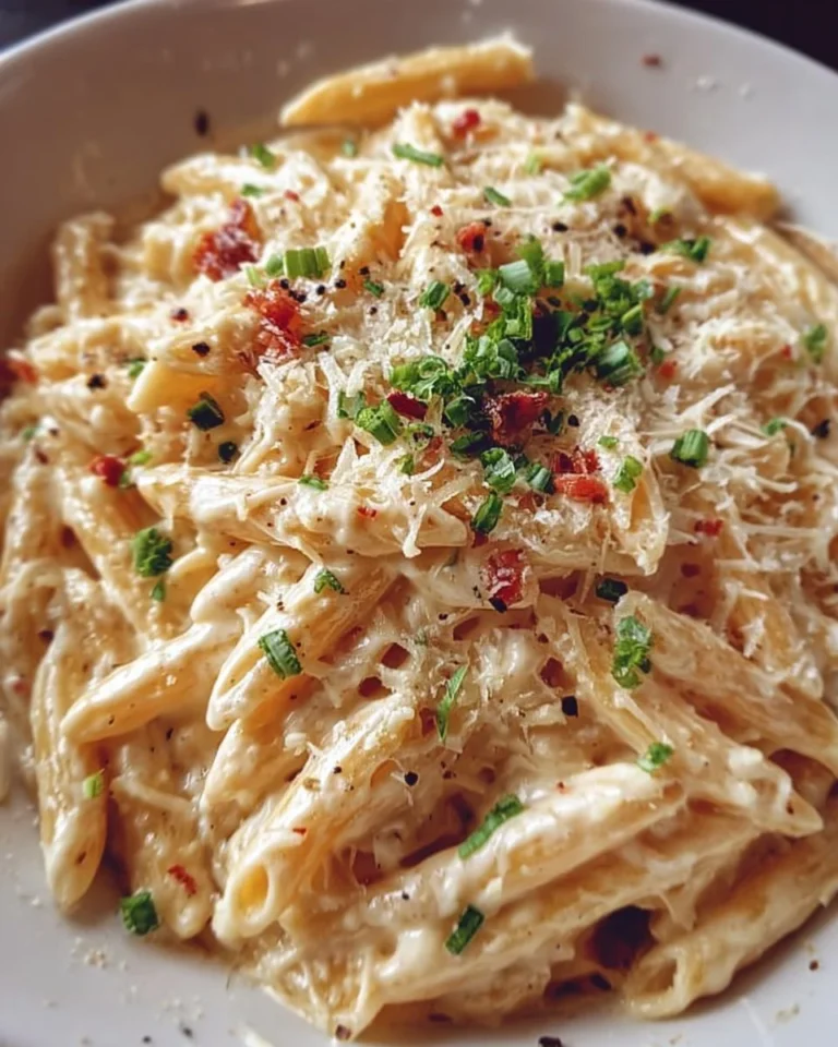 Delicious One Pot Creamy Garlic Pasta ready to serve.