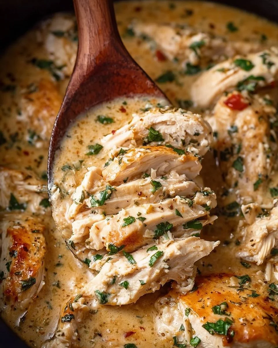Delicious Ranch Chicken cooked in a crock pot, perfect for a family meal.