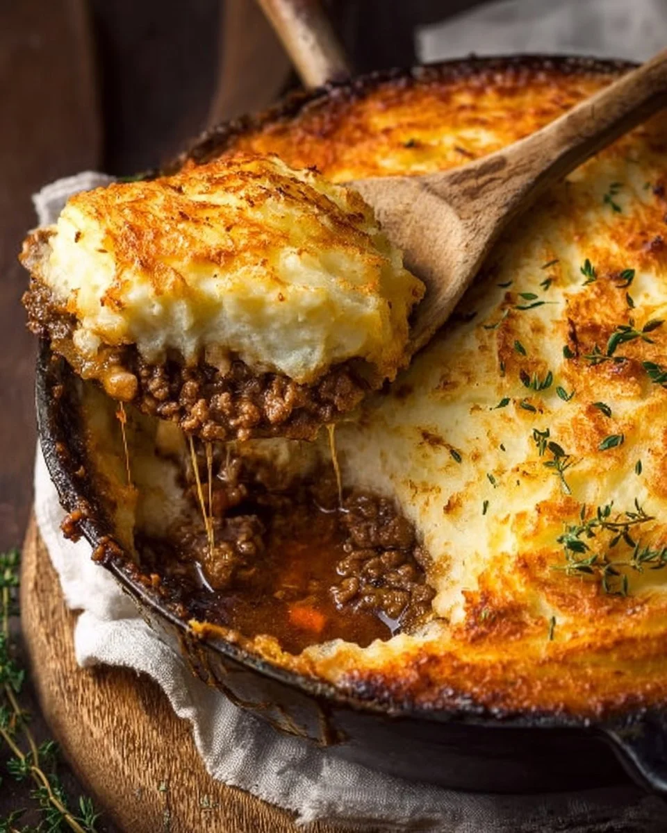 Delicious homemade Shepherd's Pie with ground meat and mashed potato topping